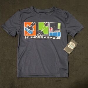 NWT Under Armour Kids Size 5 5T Baseball Graphic Dry Fit Tee - Navy Blue